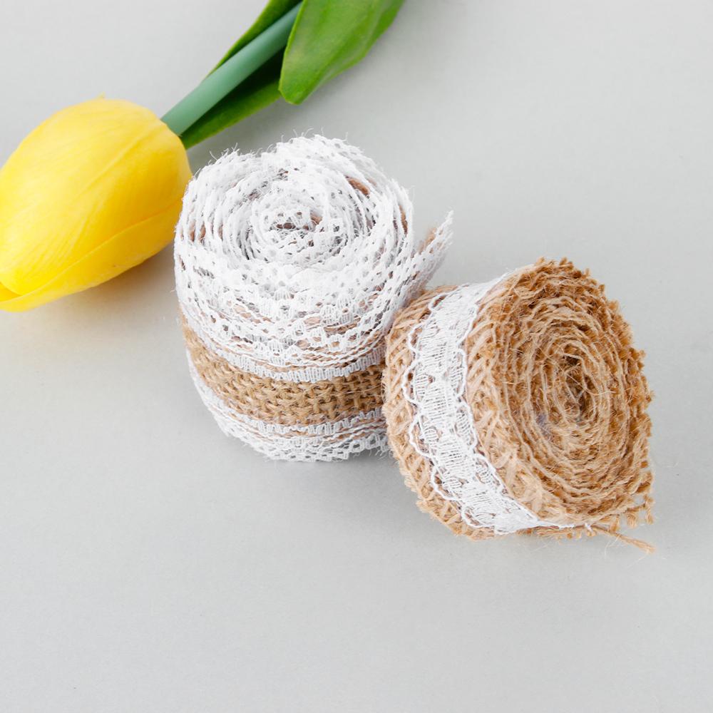 1m/roll Natural Rustic Vintage Satin Bow Lace Edge Hessian Ribbon Sisal Trim Jute Burlap
