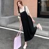 Dimanaf 2025 Summer Plus Size Dress Women Loose Casual Dress Basic Vintage Short Sleeve Elegant Long Fake Two-Piece Dress