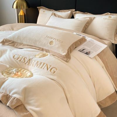 Легкий Роскошный Вышитый Молочный Флис Комплект из Четырех Предметов для Кровати Зимний Утолщенный Простыня Пододеяльник Наволочка