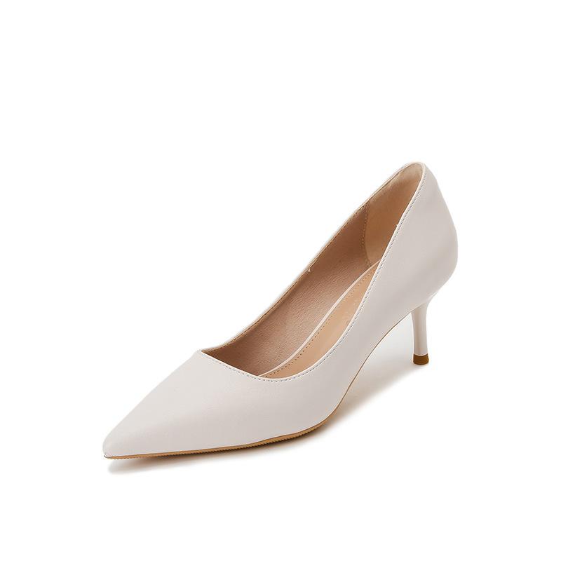 Весна 2025 г. Новые французские женские туфли-шпильки с острым носком черного цвета для работы на высоких каблуках для девочек телесного цвета