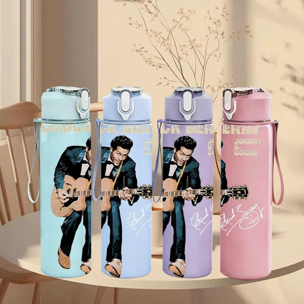 1PC Guitarist Male Art A 750ml sports water bottle leakproof straw lid outdoor office home