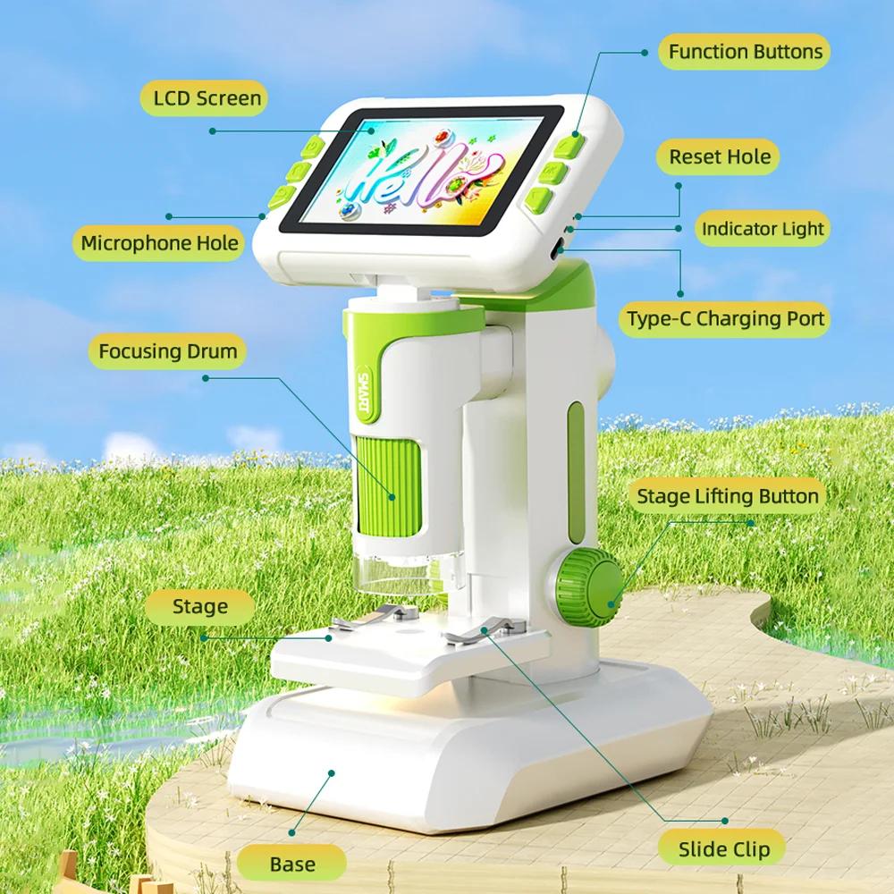 120-1600X HD Микроскоп Игрушка Набор для Научных Экспериментов STEM Настольный Ручной Съемный Портативный ЖК-Микроскоп Телескоп Увеличительное Стекло