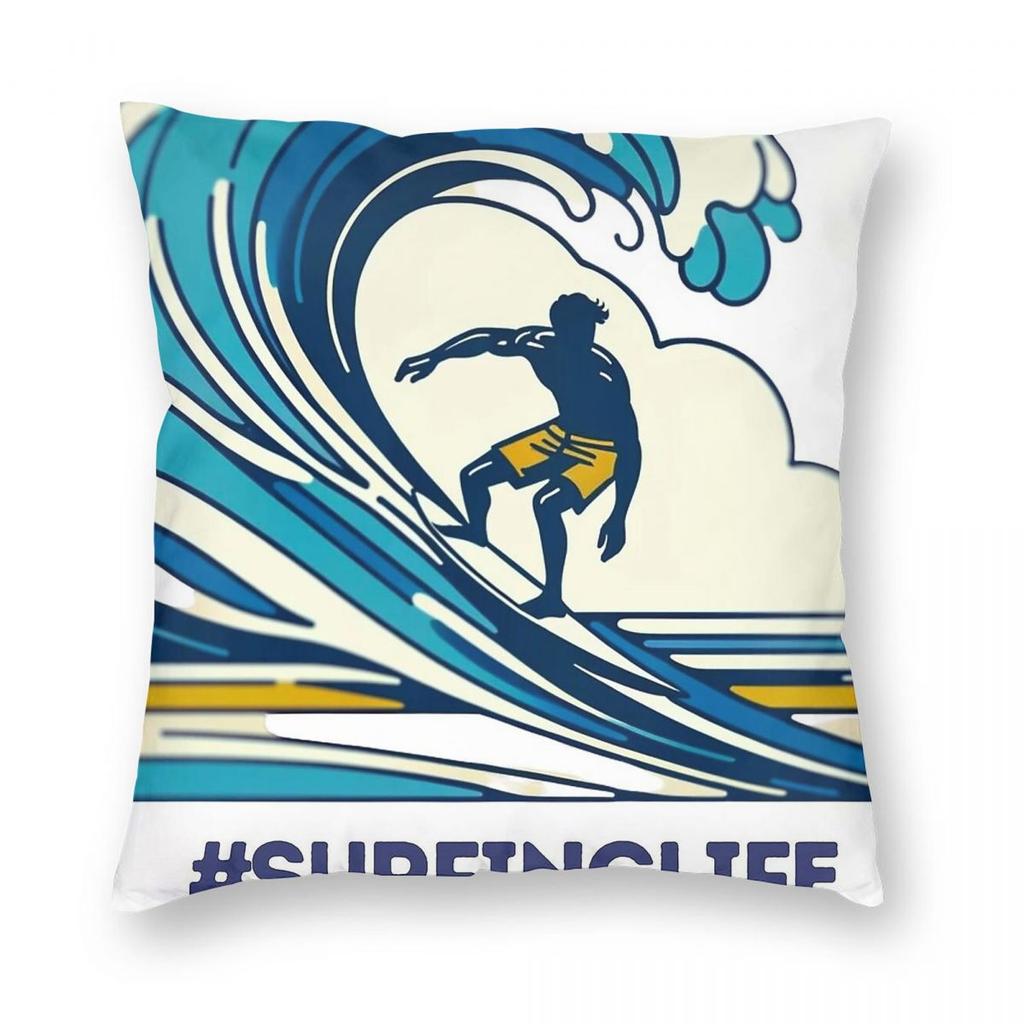 Surfing Life Never Look Back Square Pillowcase Polyester Linen Velvet Printed Zip Decor Pillow Case Sofa Cushion Cover
