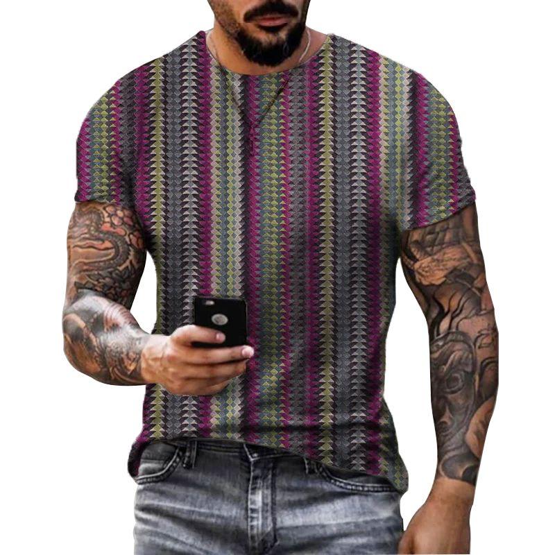 Летняя мужская креативная простая ретро-футболка с 3D-принтом и коротким рукавом, свободная футболка с круглым вырезом, модная футболка больших размеров