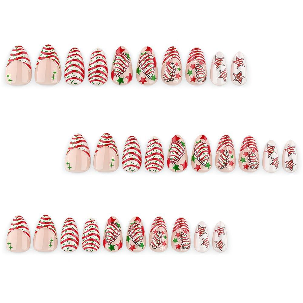 Christmas Wear Nails 30 Pieces Candy Cane Striped Cartoon Christmas Tree Nail Art Sweet Girl Vitality Christmas Wear Nails