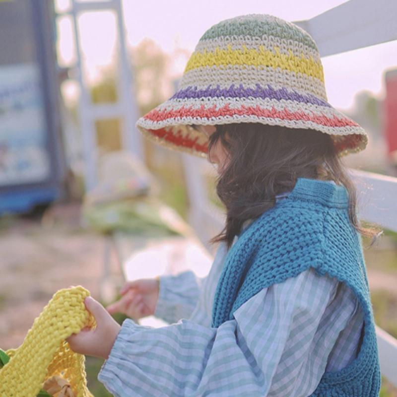Шапочка для девочки, шляпа от солнца, детская соломенная шляпа, шляпа от солнца, разноцветная детская шляпа