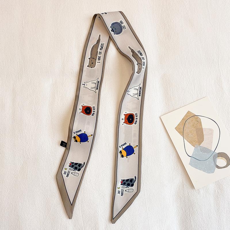 Long Skinny Hair Scarfs Women Headwear Headbands Fashion Print Neckerchief Small Bag Scarves Cute Neck Tie Scarf Ladies 5x90cm