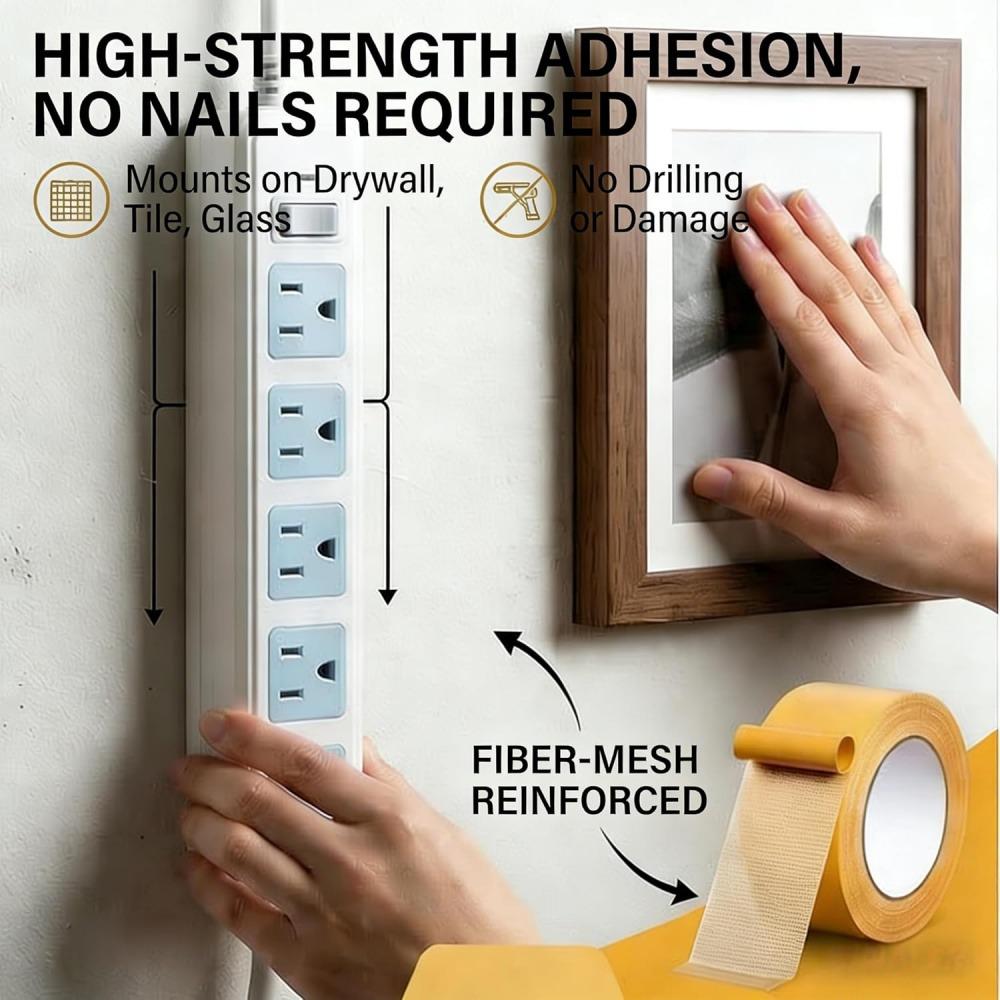1 Roll Grid Fiberglass Double Sided Tape 0.78 Inch X 32.8 Ft Heavy Duty Mesh Reinforced Two-Sided Adhesive Tape No Residue Waterproof Mounting Tape