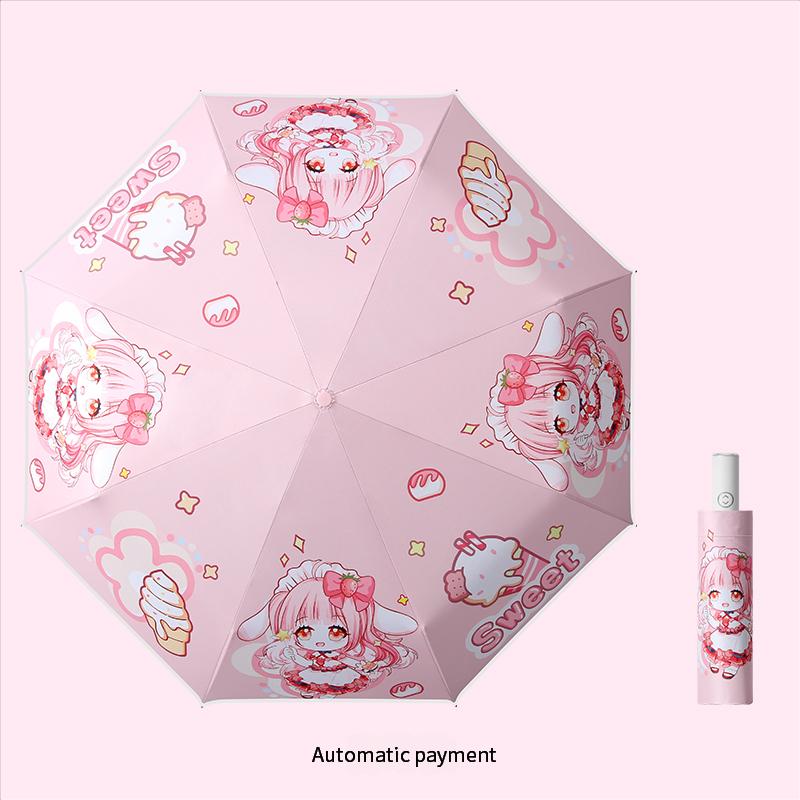 Cartoon Children'S Folding Umbrella Fully Automatic Rebound-Proof Safety Three-Fold Primary School Student Umbrella