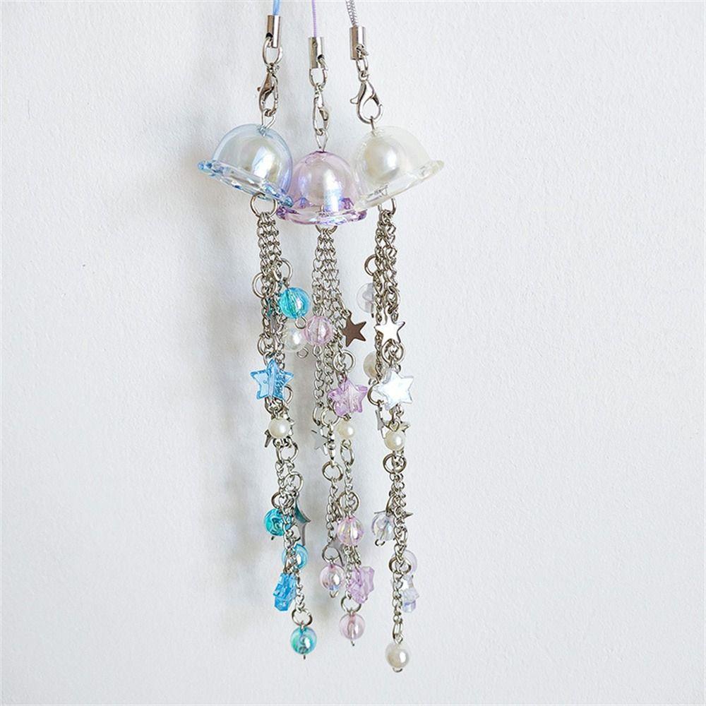 Sea Theme Jellyfish Phone Pendant Ocean Style Y2K Phone Lanyard Beaded Phone Chain Bag Keychain