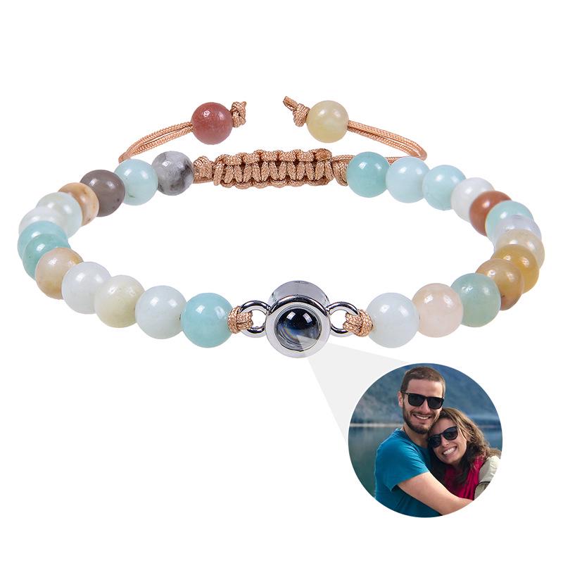 Персонализированный браслет с проекцией фотографии и надписью «Я люблю тебя» на 100 языках - Украшения из натурального камня