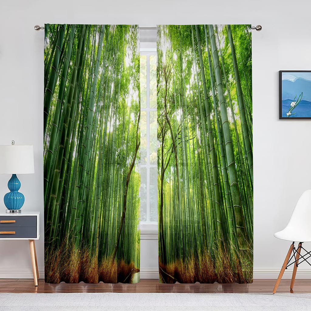 Green Bamboo Forest Exotic Jungle Sheer Voiles Curtain for Living Room Bedroom Drape Kitchen Window Tulle Curtains Home Decor