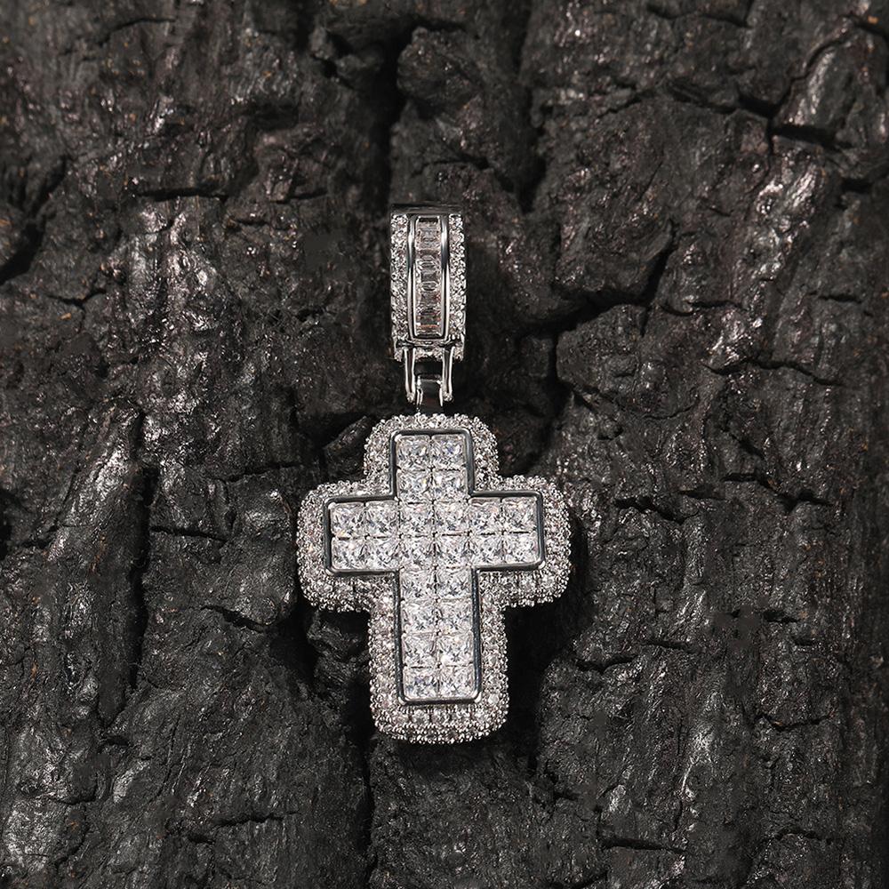 Hiphop Luxury Inlaid CZ Cross Pendant Rope Chain Necklaces for Men Women Punk Personality Rapper Accessory Fashion Neck Jewelry