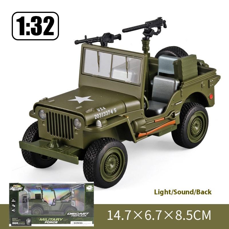 1/32 Willys GP JEEP Военный автомобиль Второй мировой войны Модель автомобиля из сплава Металлическая литая модель Звук и свет Детские игрушки Подарки на праздник
