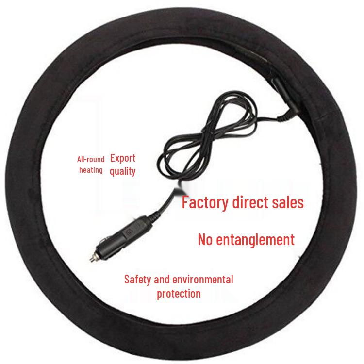 Electric Heated Suede Winter Steering Wheel Cover, 12V Warm Handle