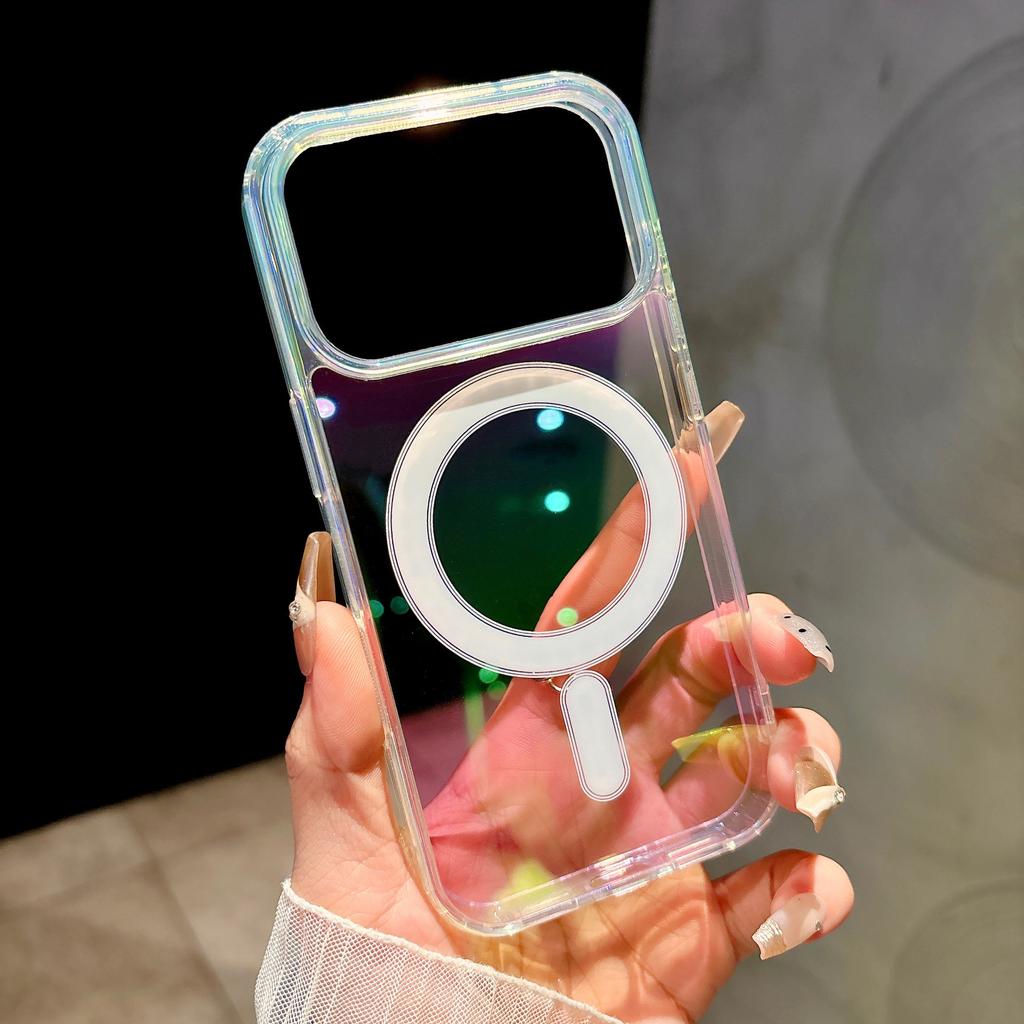 Для IPhone17promax Гальванизированный Магнитный Чехол для Телефона для Apple 16 Лазерный Меняющий Цвет 15 Противоударный Всесторонний