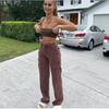 Европейские и американские модные новые женские брюки с карманами, повседневные свободные джинсы средней посадки для женщин