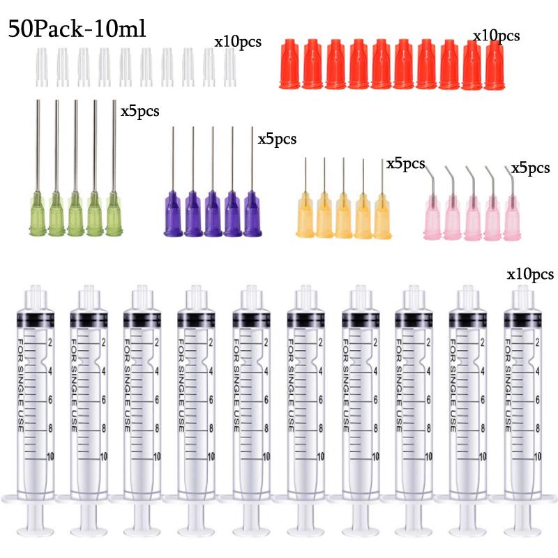 50Pack Syringes with 14ga-23ga Blunt Tip Needles With Syringe Caps and Needle Caps for Refilling and Measuring Liquids Oil