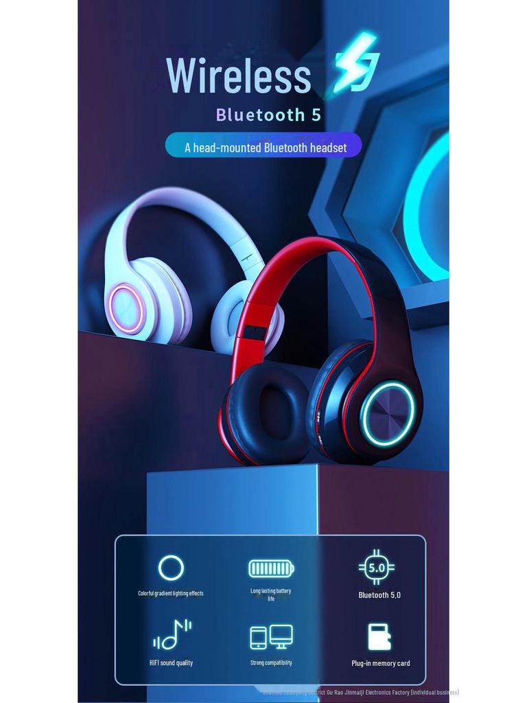 Горячая распродажа B39 светящаяся беспроводная гарнитура Bluetooth с креплением на голову - мощный бас, складная, со слотом для карты