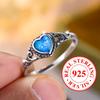 S925 Sterling Silver Heart-shaped Blue Opal Ring for Women Simple Wedding Engagement Jewellery Gift