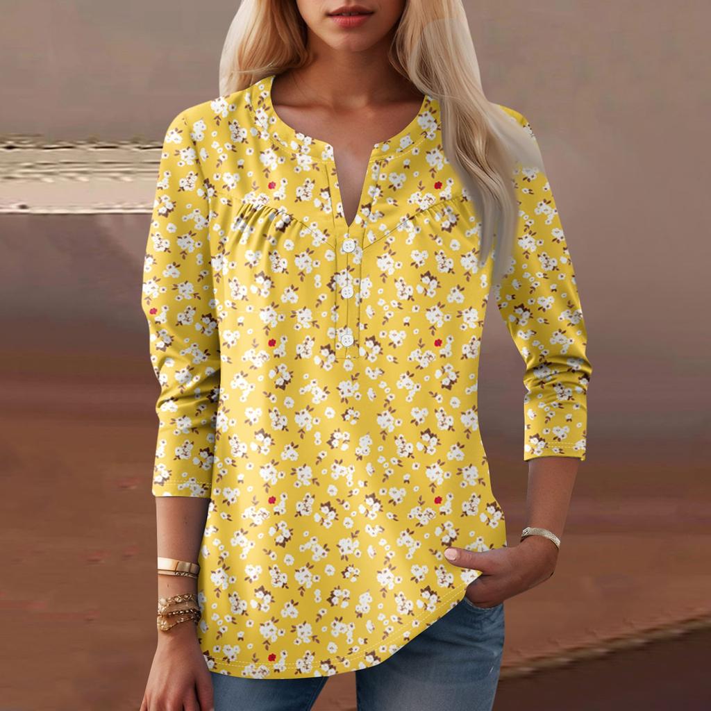 Женская мода повседневный топ с длинным рукавом и круглым вырезом с цветочным принтом