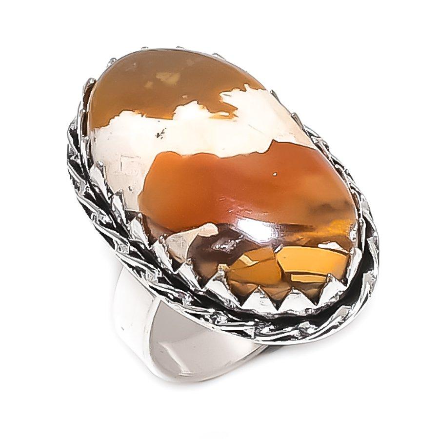 Natural Brecciated Mookaite 925 Sterling Silver Jewelry Ring Size 9 a3E67