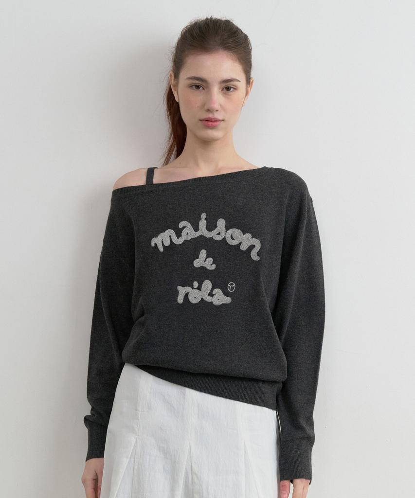 ROLAROLA Maison De Rola Embroidery Off Shoulder Knit Charcoal