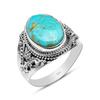 Natural Oval Shape Turquoise Gemstone Solid 925 Sterling Silver Beaded Statement Ring For Women & Girls