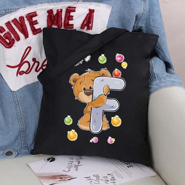 Женская парусиновая сумка-шоппер Harajuku, женская сумка большой вместимости, классическая винтажная сумка на плечо, милая сумка с узором медведя, большая сумка