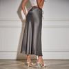 Satin High Waist Drawstring Tie Solid Color Halter Skirt