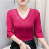 Summer Half Sleeved Women's T-Shirt Sexy V-neck Shiny Hot Diamonds Tops Elegant Girl Slim Mesh Tees