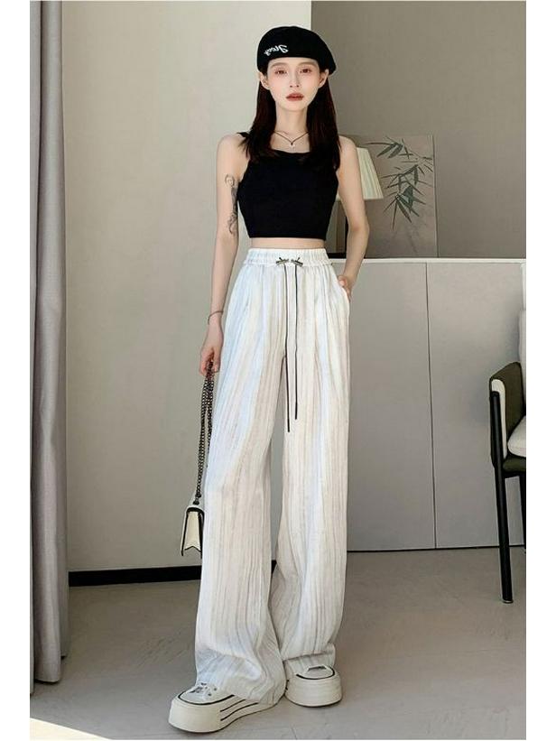 Брюки широкие из ледяного шелка, сатина с принтом тушью, летний тонкий стиль 2025, прохладный плиссированный драпированный дизайн в стиле Ямамото.