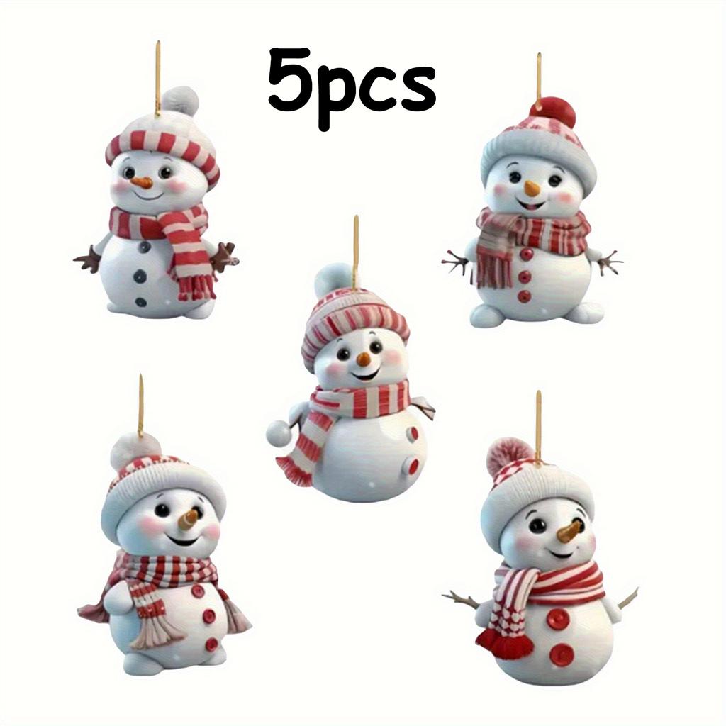 10pcs/5pcs Christmas Car Rearview Mirror Ornaments - Snowman Acrylic Hanging Decorations for Tree, For Christmas Decorations