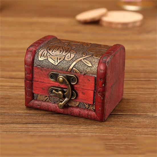 Wooden Box Vintage Style Floral Craft Old Memory Touch Jewelry Storage Wooden Treasure Case for Collection