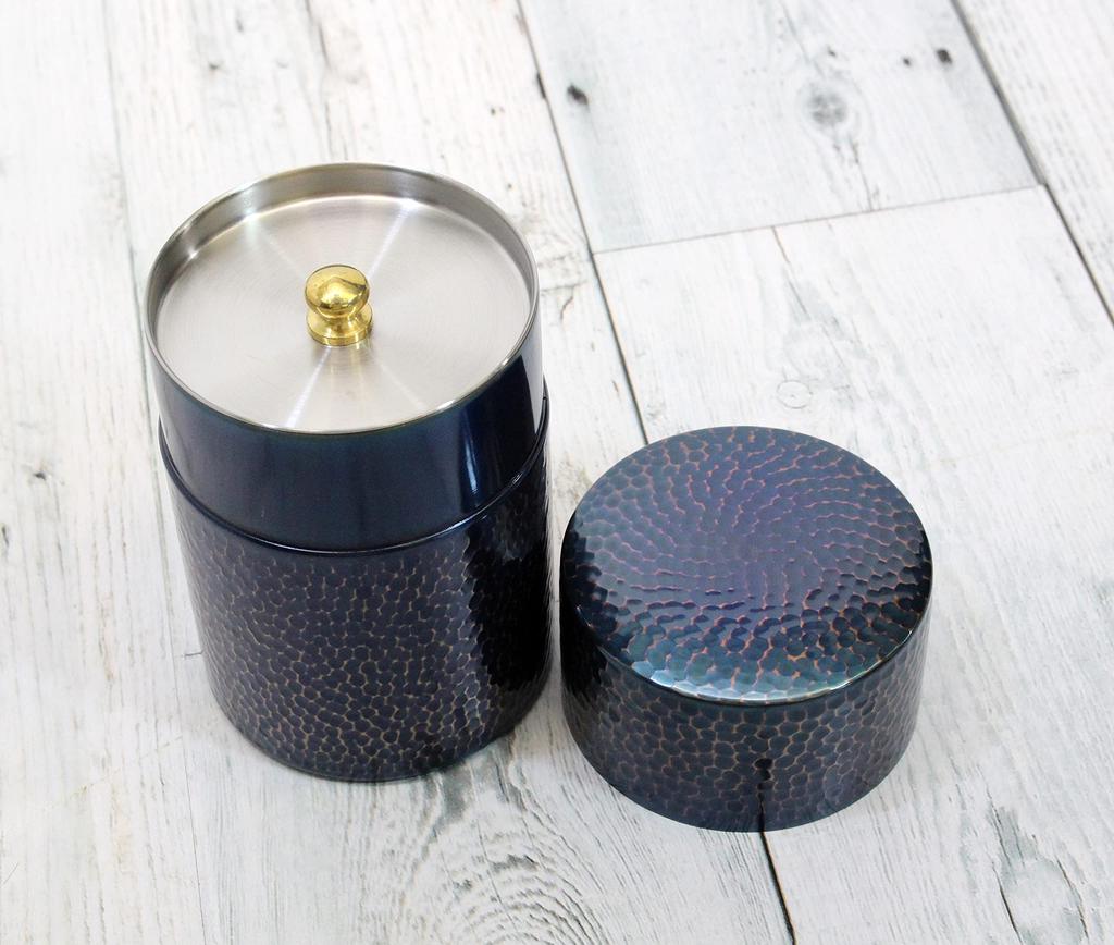 Чайница Shinkodo Made in Japan из чистой меди с синим покрытием и молотковым глазом. Характеристики подарочной упаковки (большой)