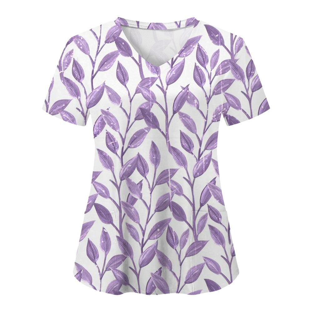 Женская футболка с принтом ивы, V-образный вырез, униформа медсестры, удобная женская футболка с коротким рукавом