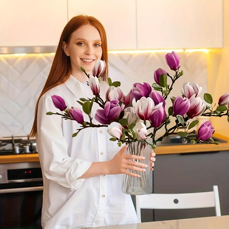 Роскошный набор «Нефритовый орхидей» из 6 штук - Реалистичные лепестки и листья, Декоративное украшение для приставного столика в гостиной, Подходит для дома, офиса, 3 фиолетовых 3 розовых