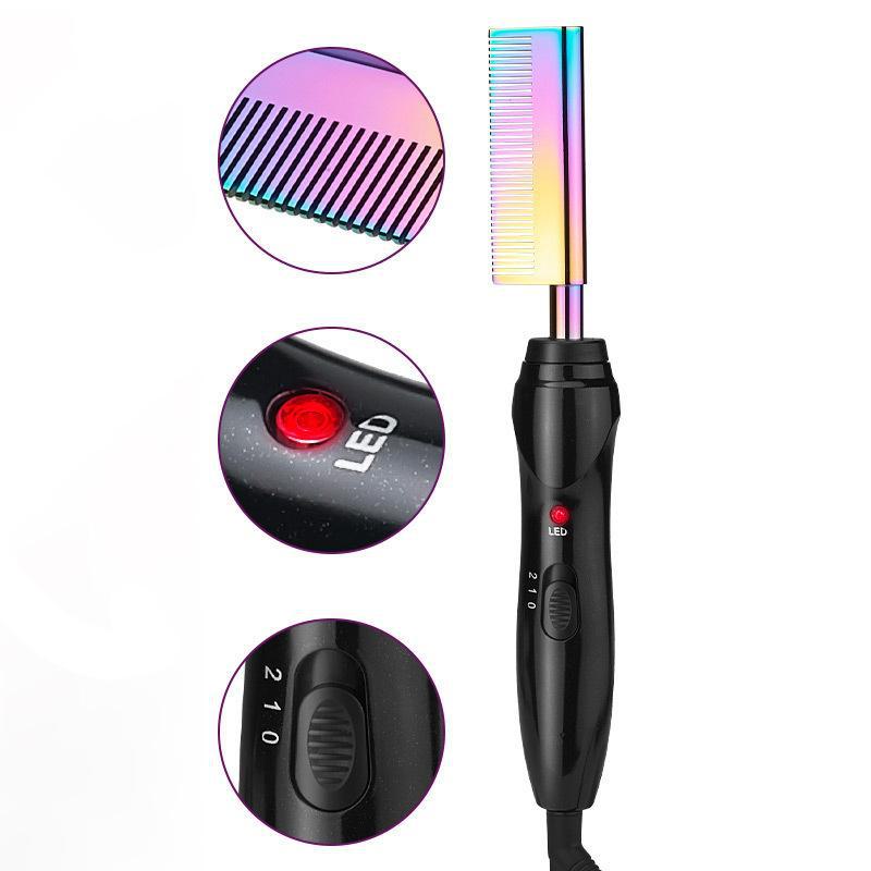 WAIKIL Electroplating Gradient Curling and Straightening Comb for Hair and Beard Styling