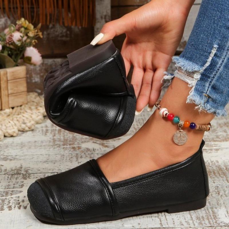 Модные нескользящие туфли-лодочки на плоской подошве, весна и лето, квадратный носок, мягкая подошва, нескользящие, универсальные, в зарубежном стиле, маленькие кожаные туфли