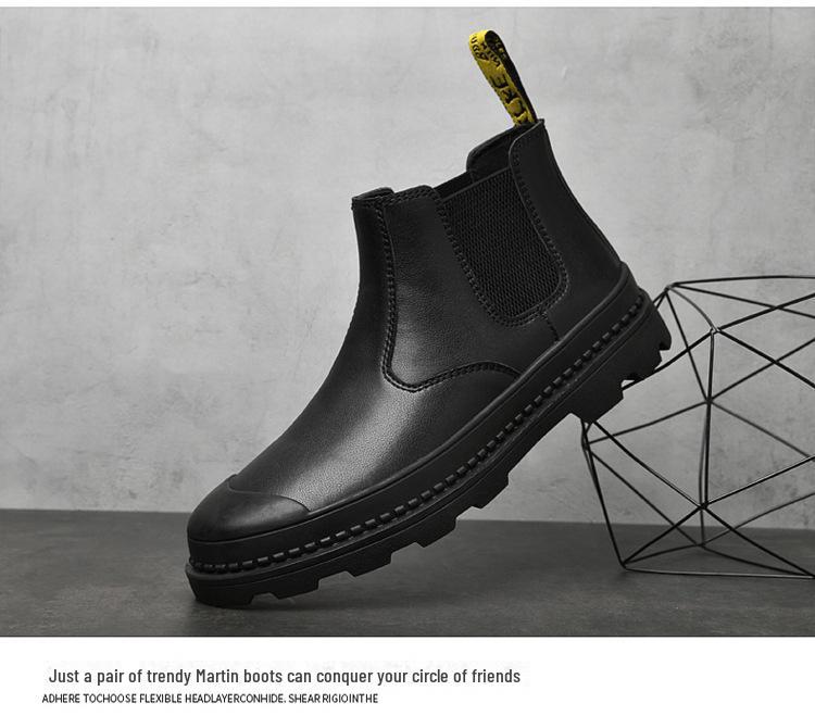 Men's Plus Size Chelsea Martin Boots: High-Top Leather Short Boots with Velvet Lining for Outdoor Wear.