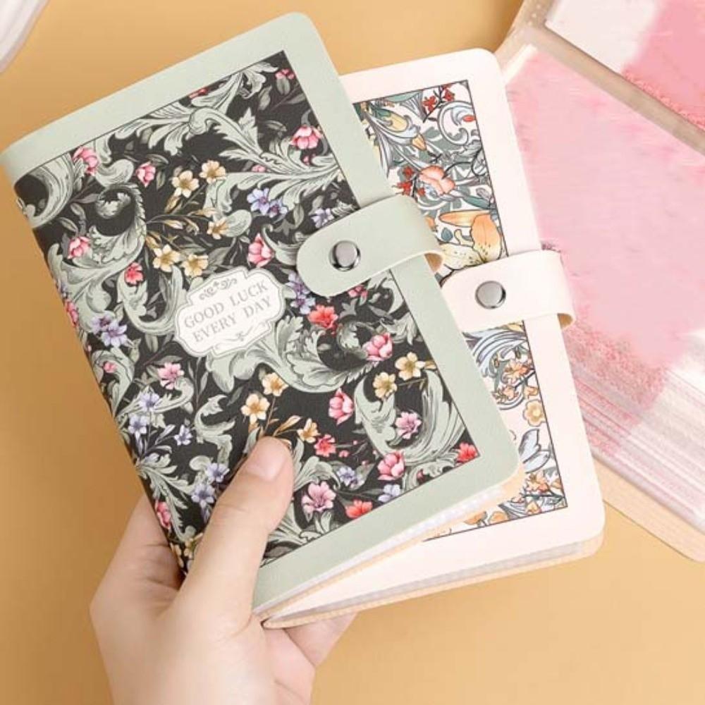 A6 Button Notebook for Money Flower Printed Anti-splash Water Cash Budget Ledger Daily Plan Diary Notepad Leather Savings Book