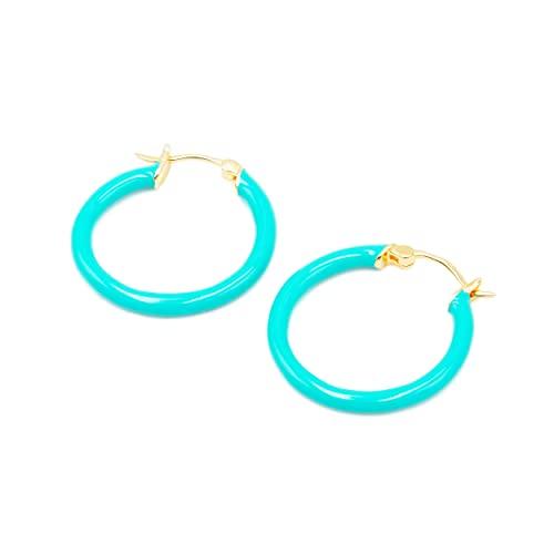 [Takeda Jewelry] Бирюзовые Серьги-Кольца, Серьги-Кольца из Настоящей Эмали, Стерлинговое Серебро S925, Популярные, Эмалированное Покрытие, Милые, Простые, Гипоаллергенные