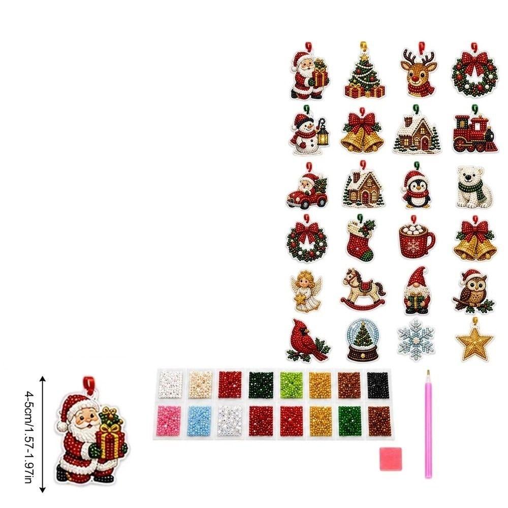 Acrylic Pendant Christmas DIY Hanging Ornaments Kit Handmade 2D Flat Christmas Pendant Set Hanging Decoration 24-piece