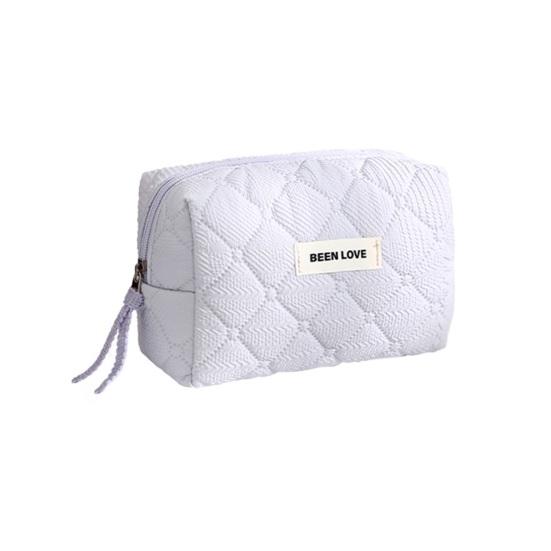 Quilted Makeup Bag Solid Color Cosmetic Pouch with Metal Zipper Ladies Portable Handbag Toiletry Bag for Travel Home Storage