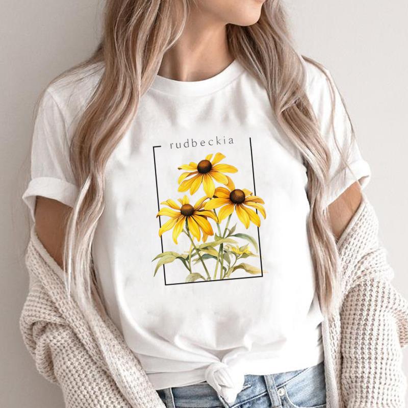 (Азиатский размер) T-shirt с графическим принтом леопардовых цветов для женщин, топ с круглым вырезом, модный принт, повседневные футболки с коротким рукавом