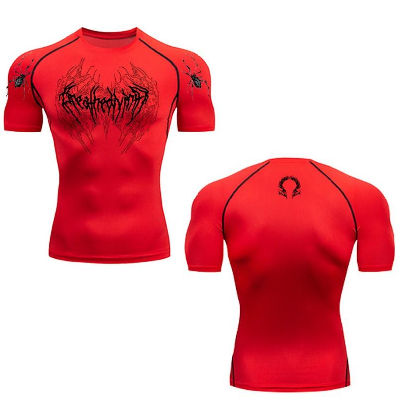 Womens Gothic Style Slim Fit Quick Dry Yoga Top Short Sleeve Athletic Workout Shirt Breathable Stretch Sports Tee Unisex