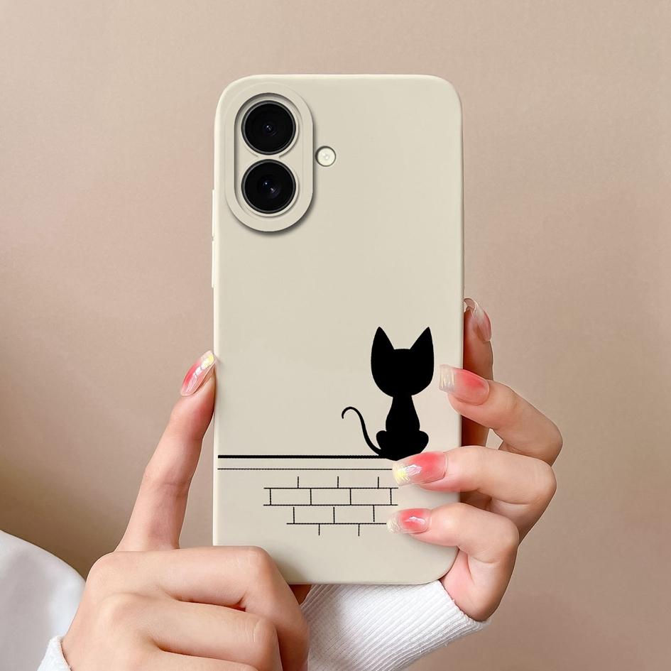 Cases For Apple iPhone 16 Pro Max 16plus Pretty Cat Aesthetic Design Style Soft Liquid Silicone Lens Protection Shockproof For iPhone Phone Bags Capas