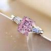 Cao Shi Pink Zircon Square Ring: Romantic Bride and Bridal Fashion Jewelry