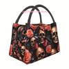 1pc Skull Rose Print Insulated Lunch Bag, Universal Portable Reusable Cooler Tote, Polyester Fabric, Normal Waterproof, Ideal fo