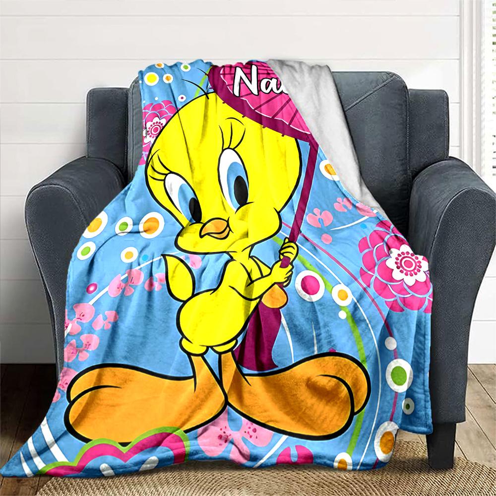 Customizable Tweety1 Throw Blanket – Personalized Name, All-Season Cozy Snug Blanket, Machine Washable, Personalized Blanket